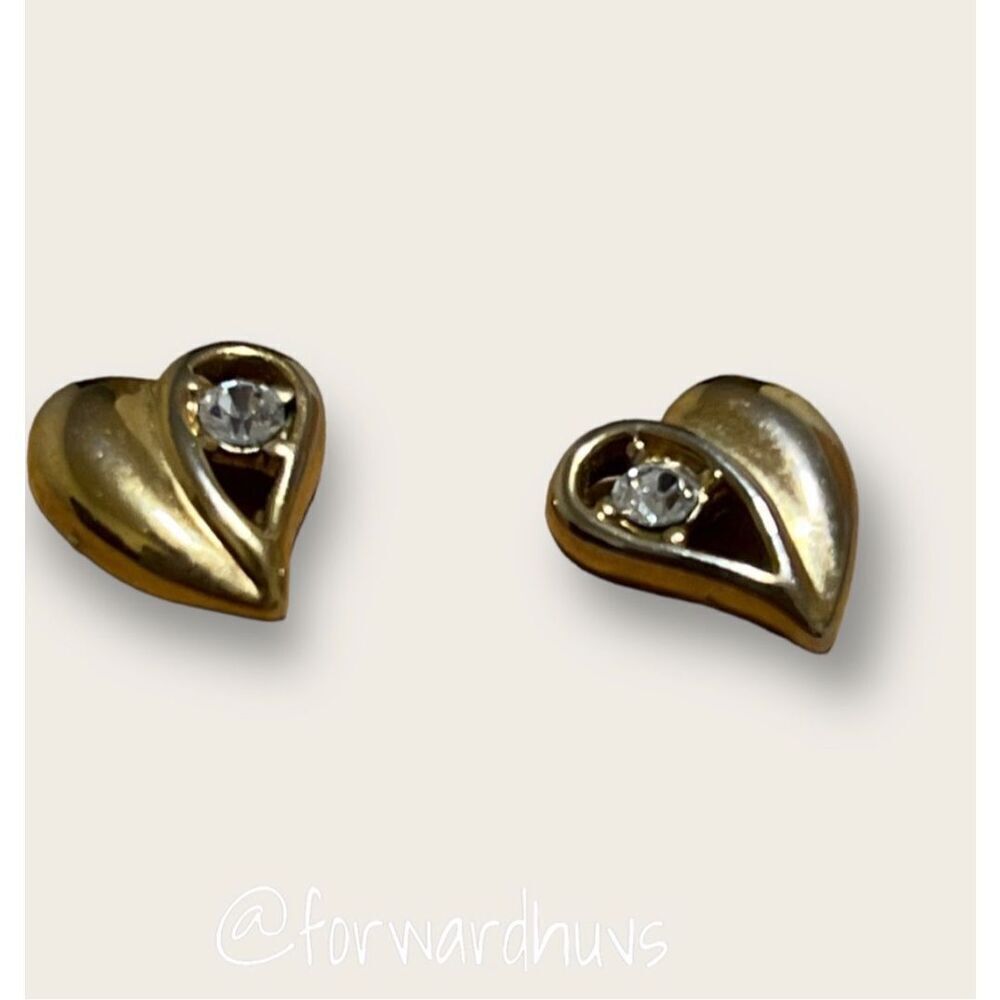 Bundle Sale 3 for $15 | Gold-tone Heart Earrings | Clear Rhinestone